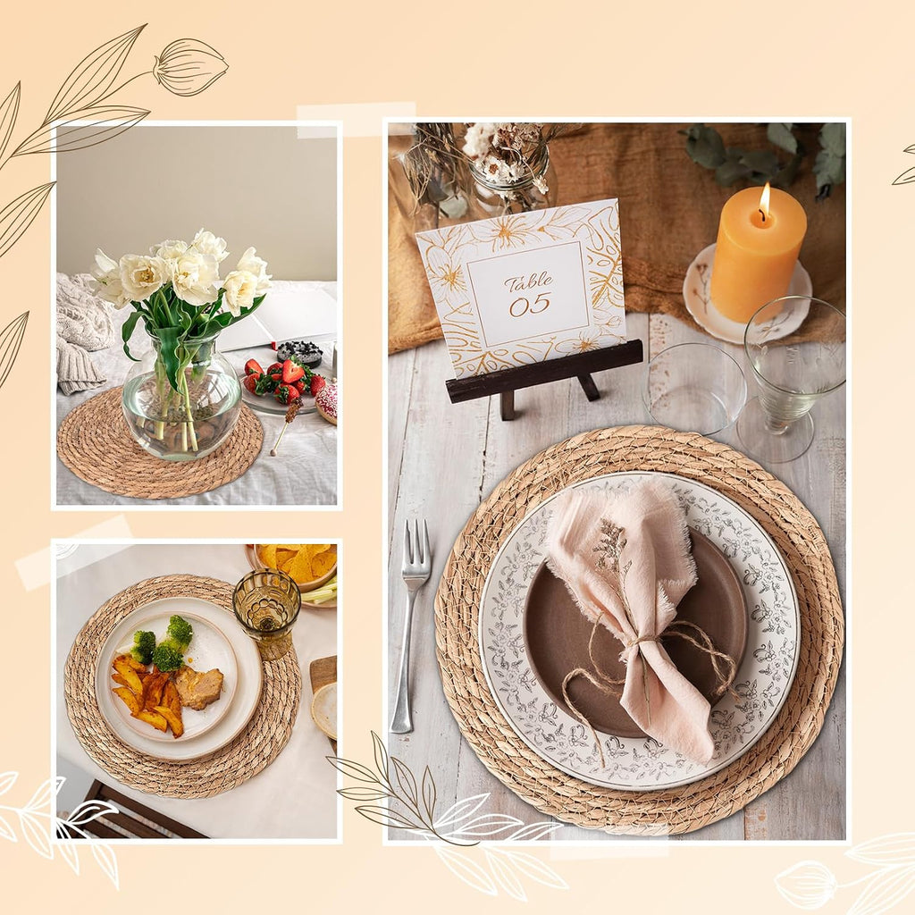 Round Woven Placemats, Rattan placemats, 13 Inch - Set of 6