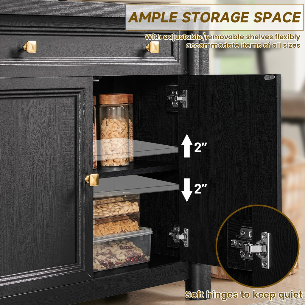 Credenza Storage Cabinet with 4 Doors and 2 Drawers, 59" Large Sideboard Buffet Cabinet, 32.1'' Tall Wood Buffet