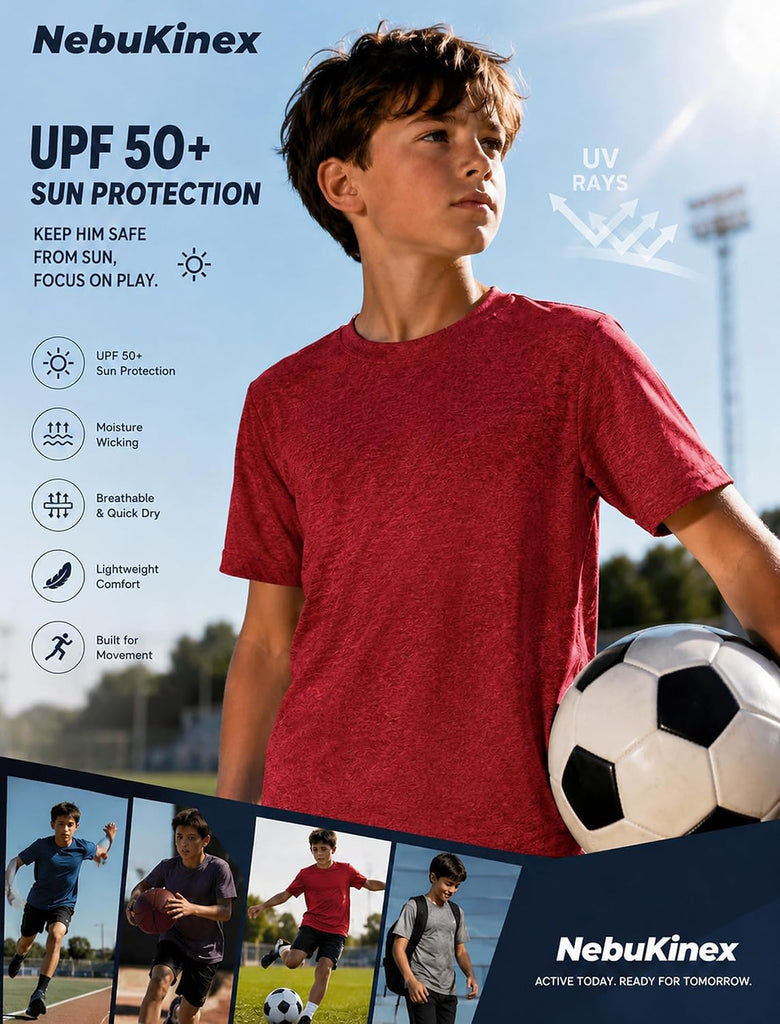 5/6 Pack Youth Boys Athletic Shirts Short Sleeve Quick Dry Active Tops