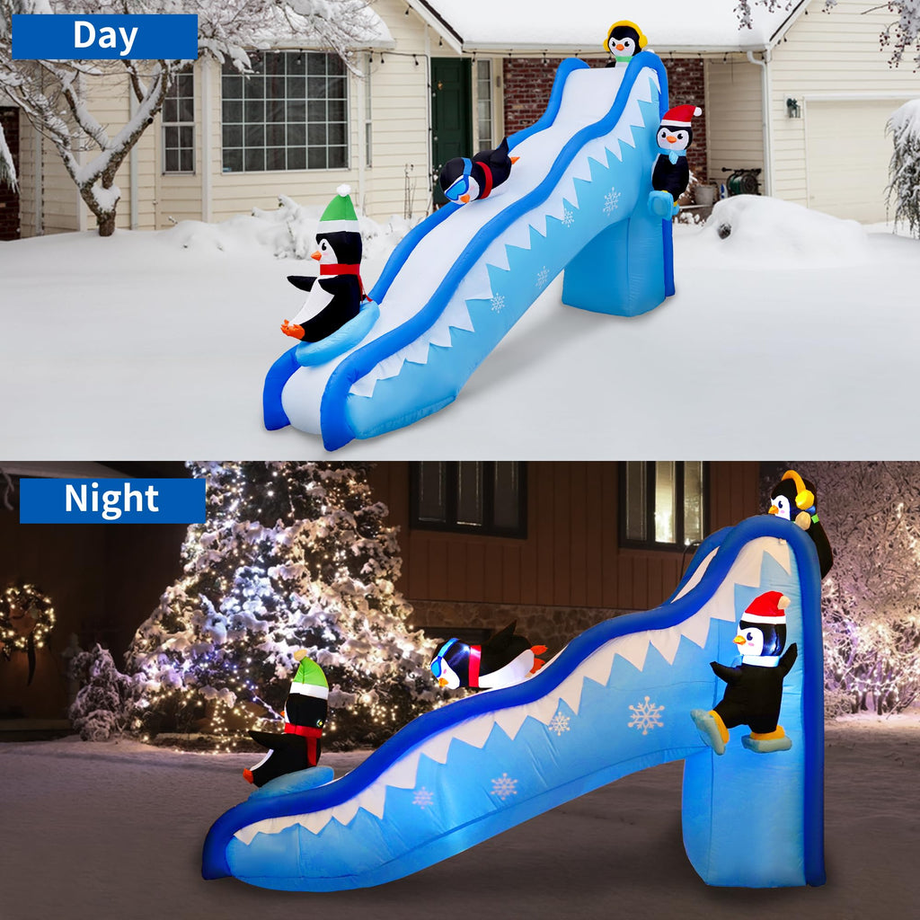 6FT Christmas Inflatables Decorations Outdoor Penguin Slide Blow Up Build-in LED Lights for Yard Lawn Indoor Holiday