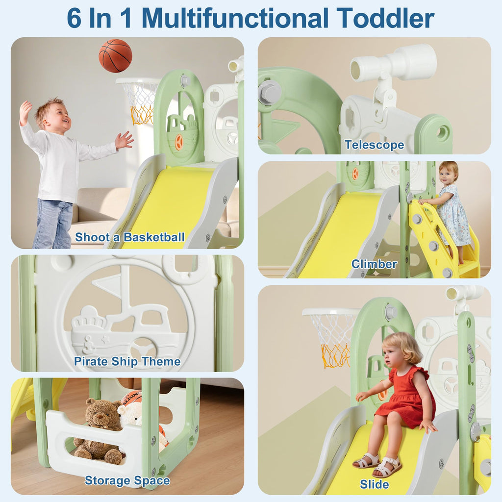 6 in 1 Toddler Slide Climber Playset for Kids Boy Girl 1-3 Indoor Outdoor