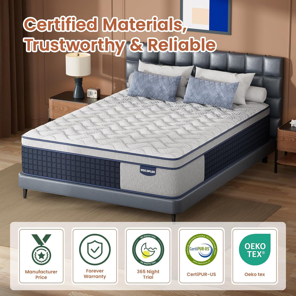 Firm King Mattress 12 Inch - Hybrid Mattress for Extra Back and Lumbar Support - 365 Nights Trial & 10 Years Warranty