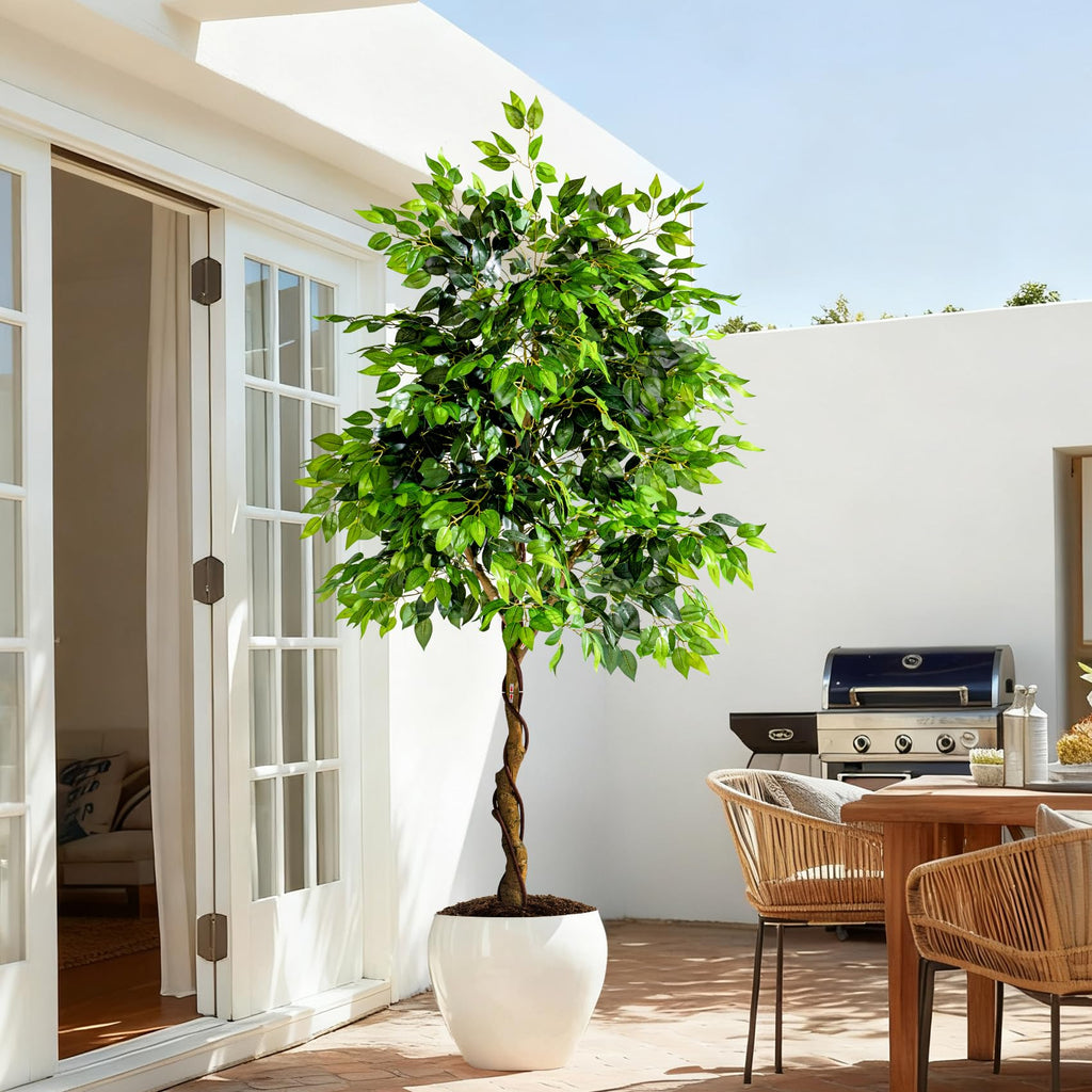 7ft Artificial Ficus Tree Decor, Faux Silk Plants Faux Plant Fake Silk Trees with Pot for Indoor House Living Room