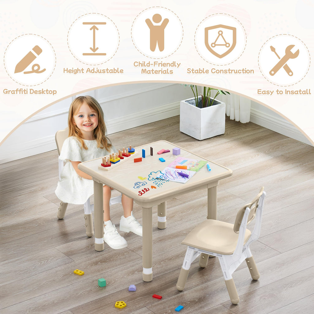 Toddler Table and Chair Set, Height Adjustable-Upgrade Kids Table and 2 Chairs for Ages 3-8, Multi-Activity Toddler