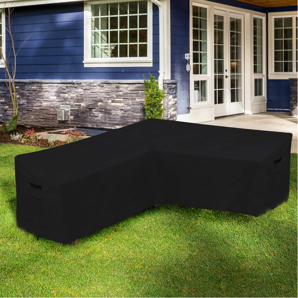 Outdoor Furniture Covers Patio Sectional Couch Protector Waterproof V Shaped Black Small Size 85x34x30H Inches