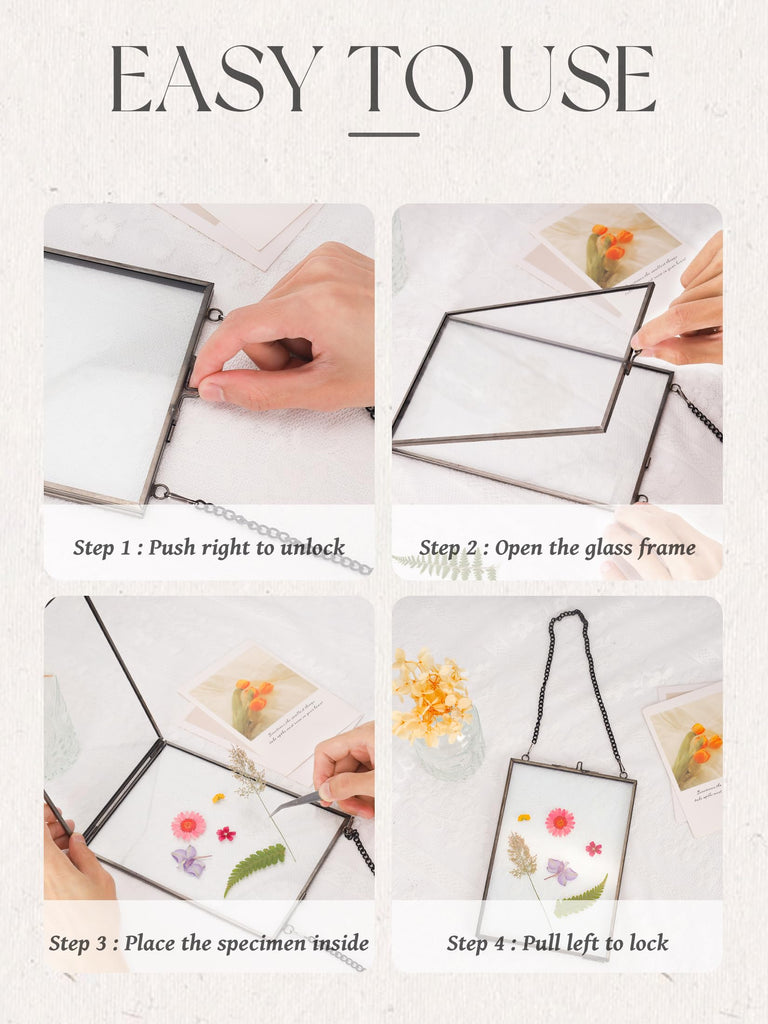 Hanging Pressed Flower Frames, Double Glass, Black, 8x10 Inches