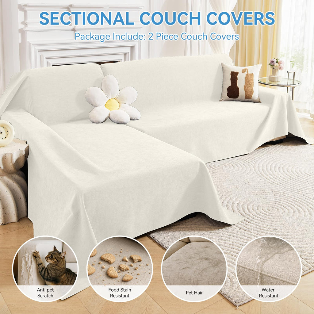 100% Waterproof Sectional Couch Covers, 2 Pieces L Shaped Sofa Cover, XX-L