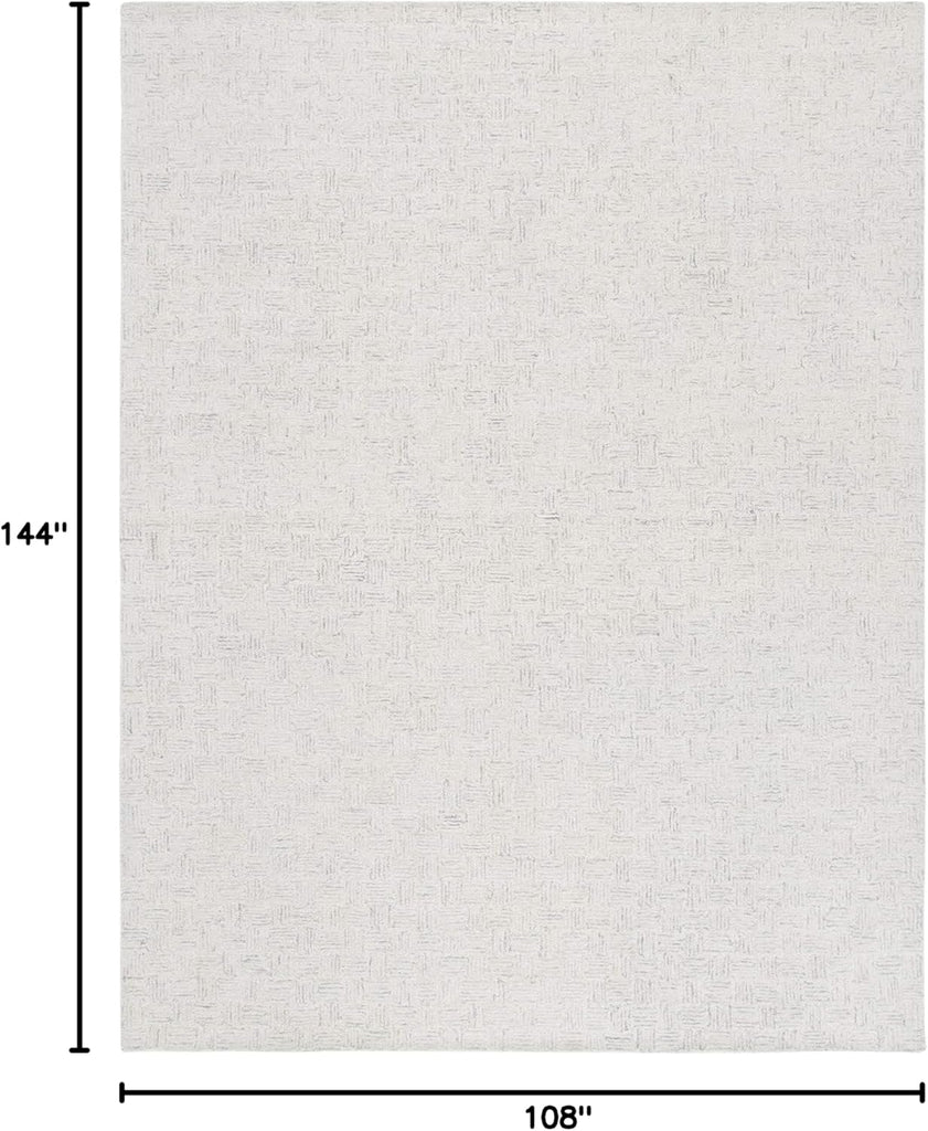 Micro-Loop Area Rug - 9' x 12', Light Grey & Ivory, Handmade Wool