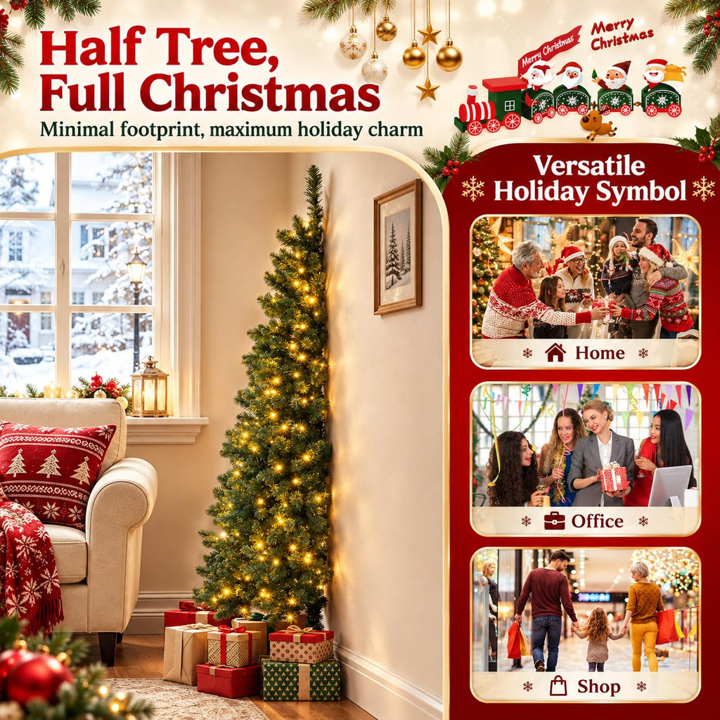 5 FT Pre-Lit Half Christmas Tree with 170 LED Lights, Easy Setup