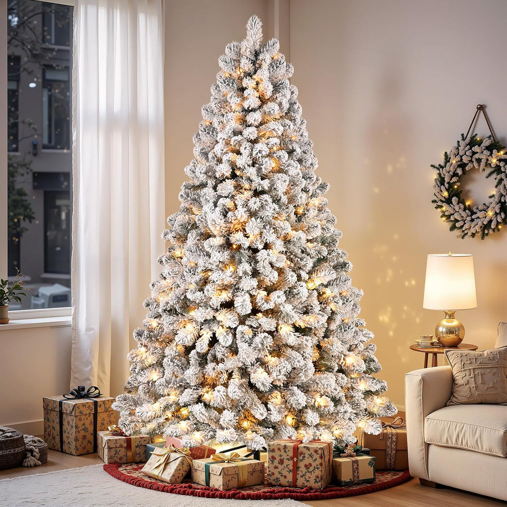 Snow Flocked Spruce Pre-lit Artificial Christmas Tree, White