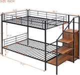 Full Over Full Metal Bunk Bed with Storage Stairs and Wardrobe, Bunk Bed for Adults/Kids/Teens, Black