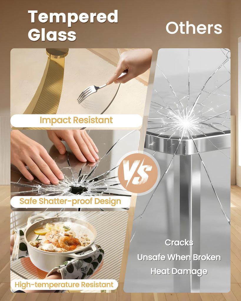 38.9" Modern Round Glass Dining Table for 2-4 People, Gold Base