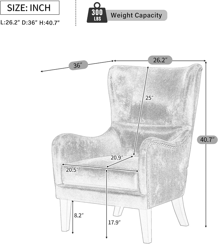 Mid-Century Modern Wingback Club Chair, Fabric Living Room High-Back Accent Chair, Classic Armchair Office Studio