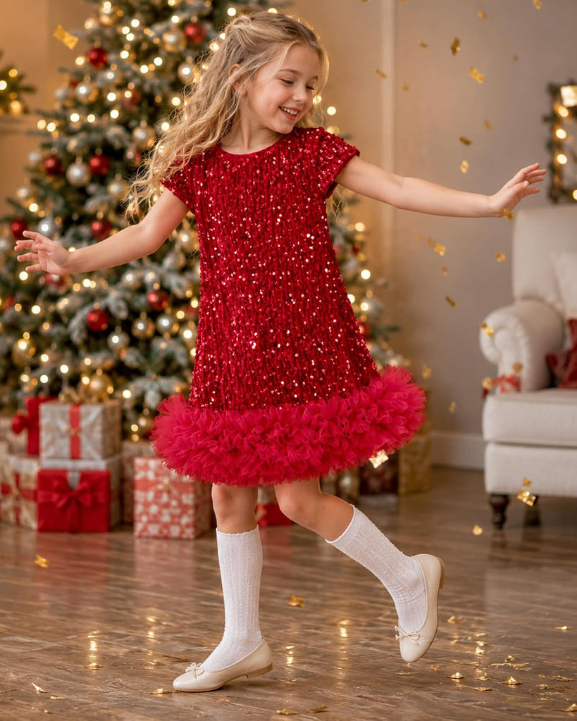 Toddler Girls Sequin Dress A-Line Sparkly Princess Party Dress
