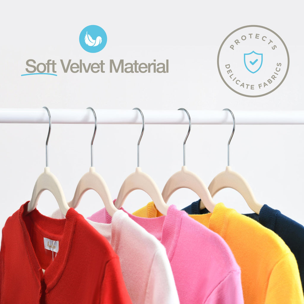Premium Velvet Hangers 50 Pack - Ivory Slim Non-Slip Felt Hangers