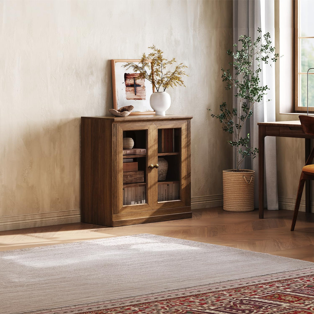 Monos 32-Inch Modular Sideboard Buffet Cabinet with Acrylic Doors, Walnut