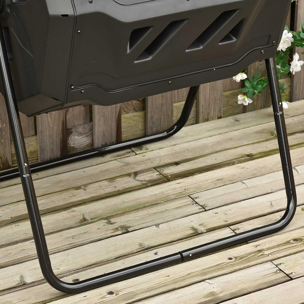 Tumbling Compost Bin 360° Dual Chamber 43 Gallon, Green | Outdoor, Rotating Composter