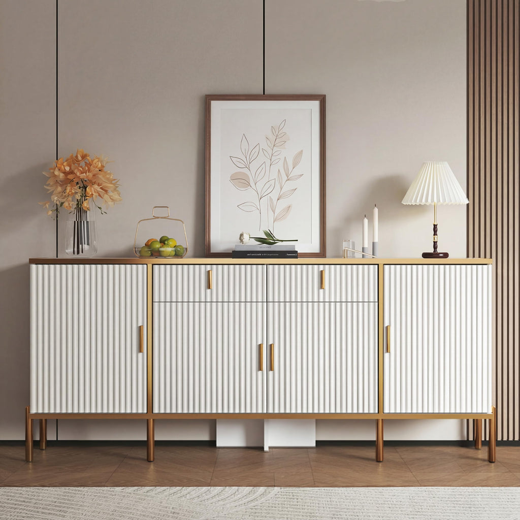 60" Fluted Buffet Cabinet with Storage, Modern Buffets & Sideboard with 2 Drawers, 4 Doors and Adjustable Shelves