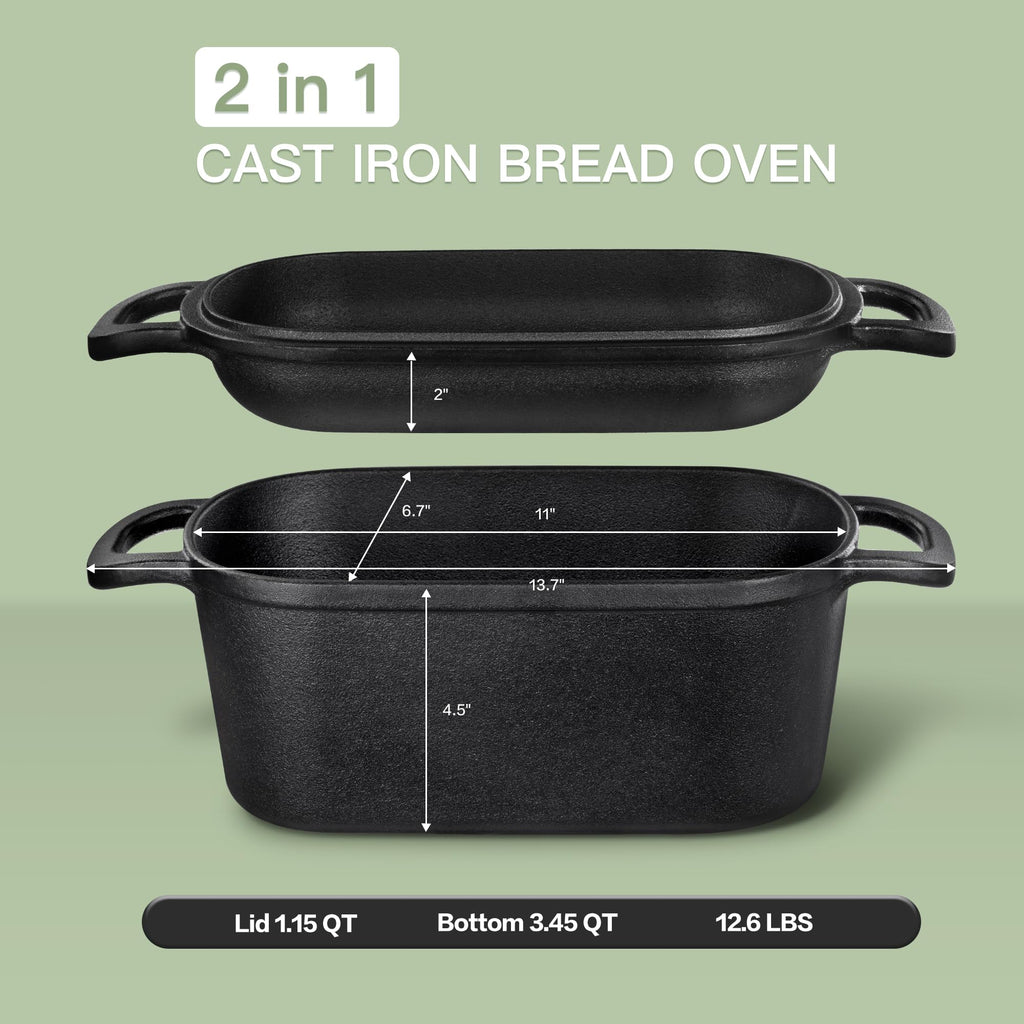 4.6 Quart Oval Dutch Oven for Bread Baking, Bread Dutch Oven for Sourdough, Cast Iron Bread Pan with Lid made Bread