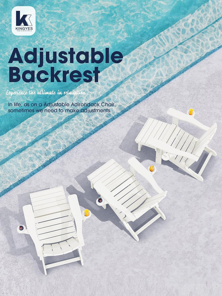 Folding Adjustable Adirondack Chair with Ottoman & 2 Cup Holders Set of 2, HDPE Adirondack Recliner Chair with