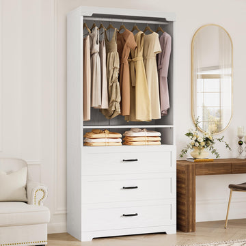 Freestanding Closet System with Adjustable Shelves & 3 Drawers