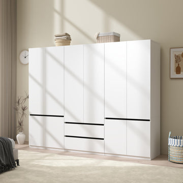 White Armoire Wardrobe Closet with 6 Doors: 75" H x 63" W