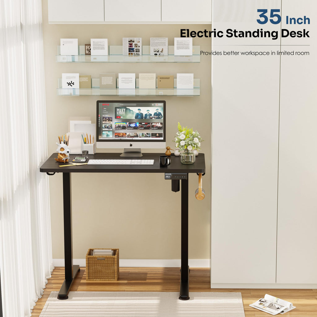 35"x20" Small Electric Standing Desk, Whole Piece Desktop, Black