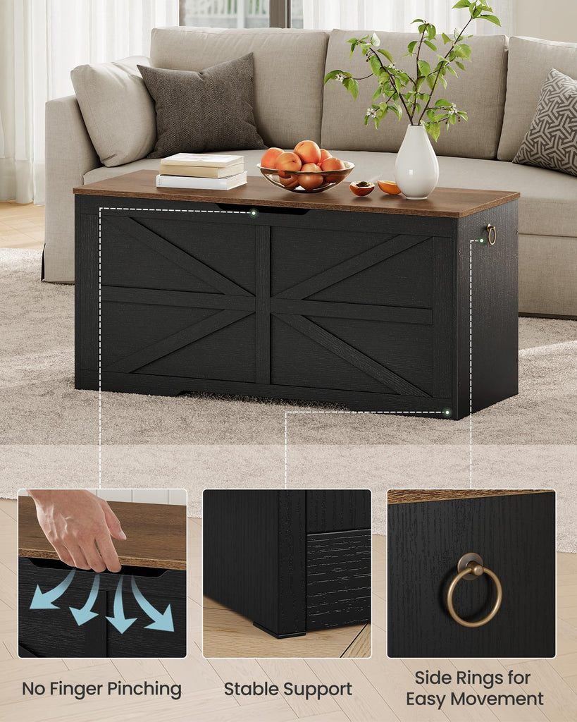 Storage Chest, 39.4" Wooden Storage Trunk, Modern Storage Bench with Safety Hinge, Toy Box, Farmhouse Style, Walnut