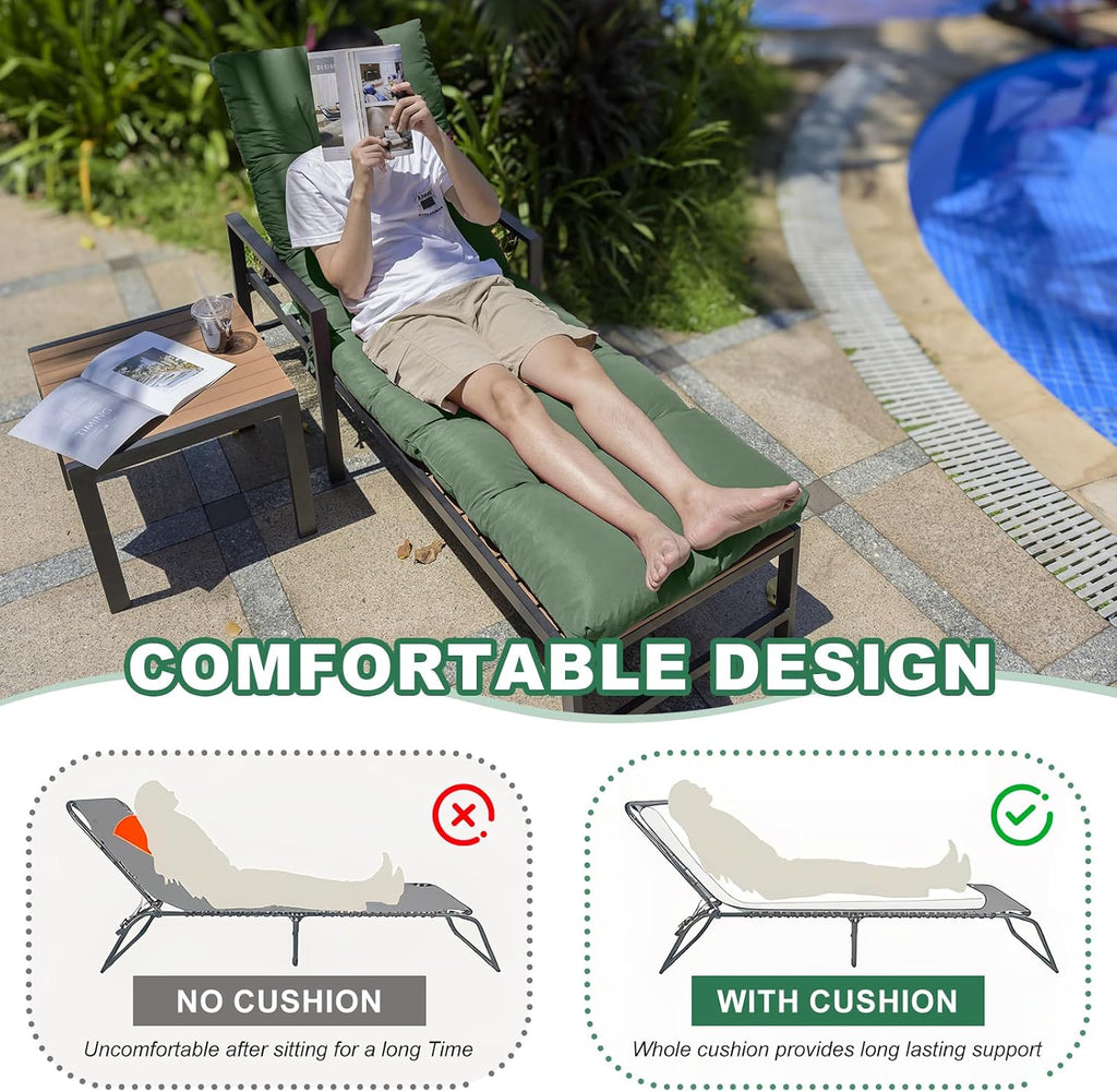 Outdoor Lounge Chair Cushions, 74.4 x 22 x 4.7 Inches Waterproof Fade Resistant Patio Cushion for Chaise Lounger