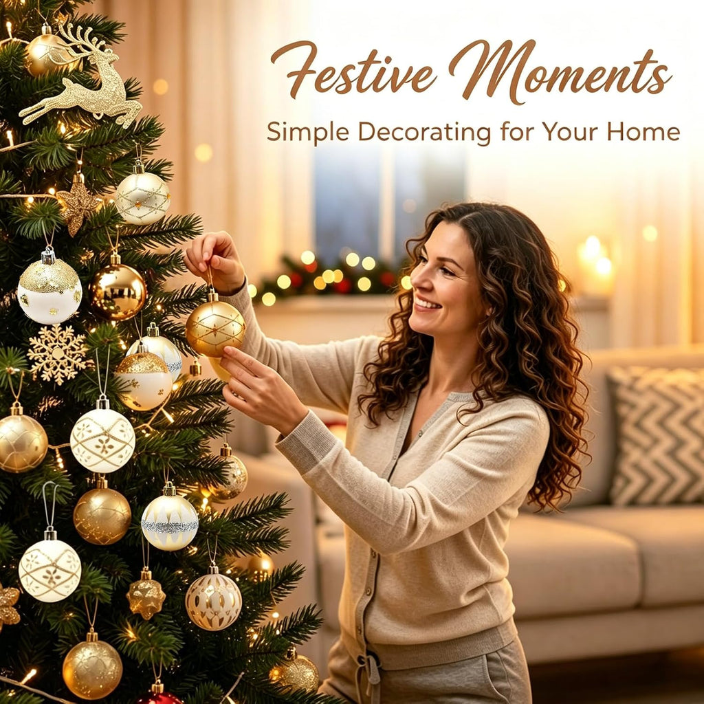 Festive Christmas Ball Ornaments Set, Shatterproof Decorative Baubles, Hanging Decorations for Holiday Tree - Set of 45