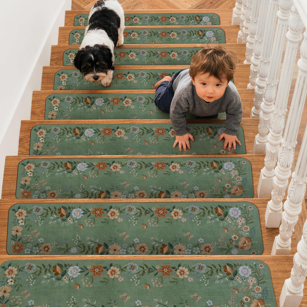 Green Non-Slip Stair Runner for Wooden Steps 15PC 30"x8"