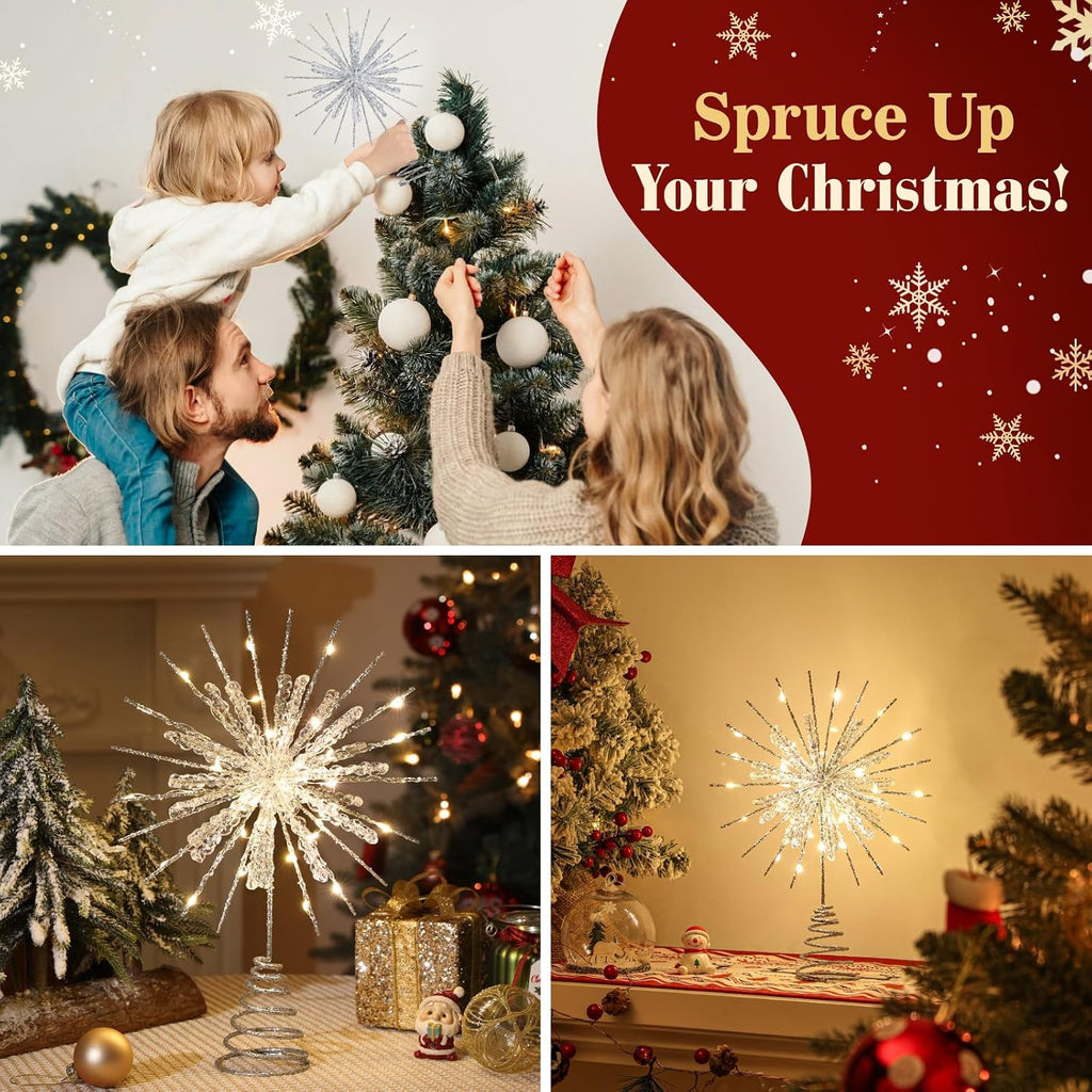 12" Crystal Lighted Christmas Snowflake Tree Topper, Silver