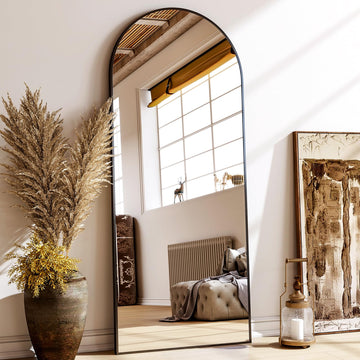 24x68 Black Arched Full Length Mirror Floor Mirror with Metal Frame