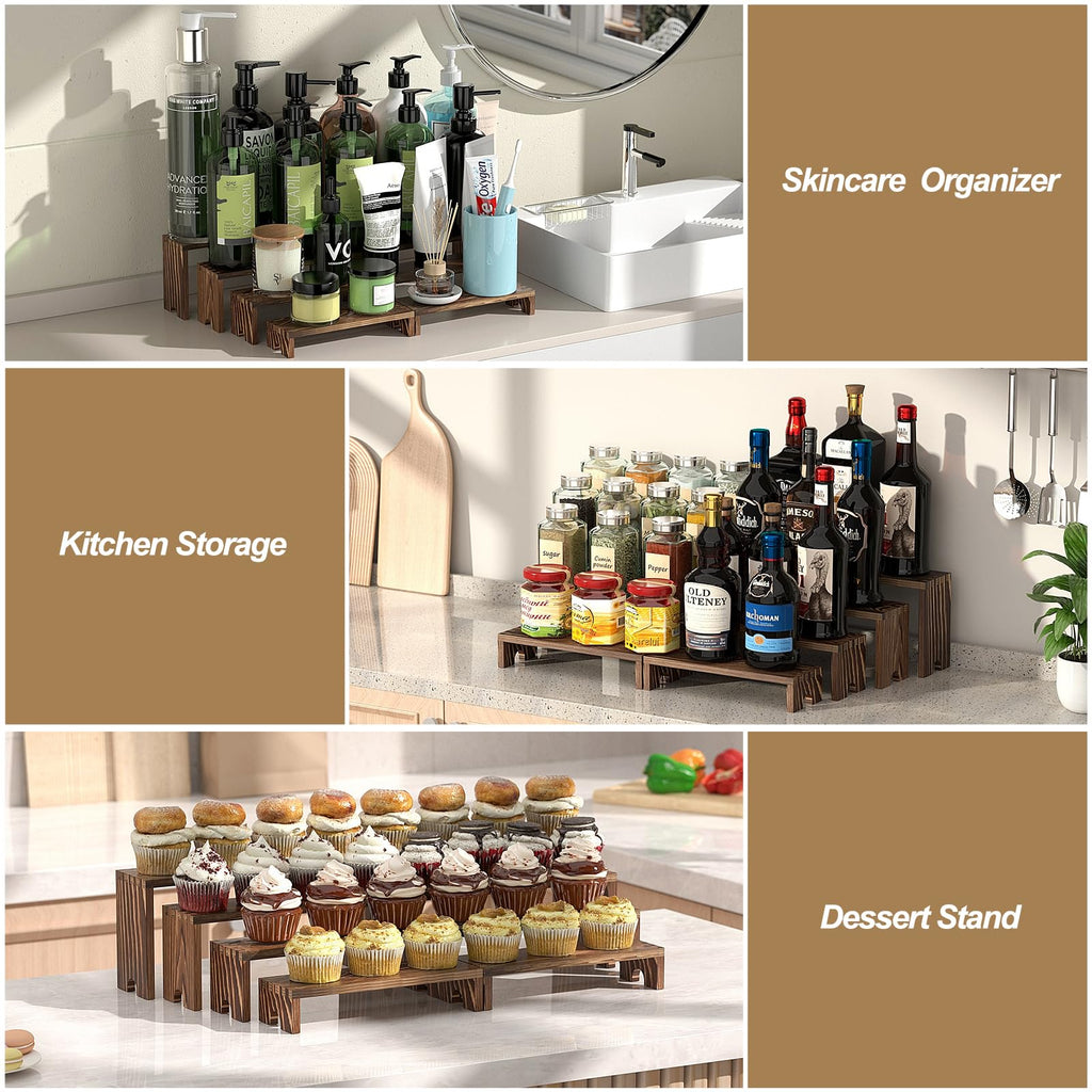 2 Set Wooden Tiered Risers Display Stands for Vendor Events,Stackable Wood Cupcake Display Stand,Farmhouse Decor Wood