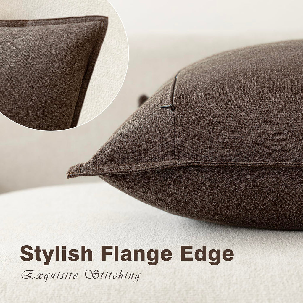 Linen Solid Decorative Throw Pillow Covers 24x24 Reddish Brown