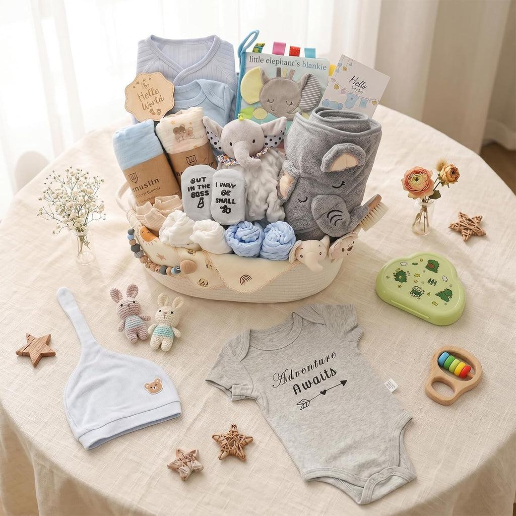 Baby Shower Gifts Basket for Boys, Newborn Essentials Must Haves,Gender Reveal Gifts, Newborn Essentials Must Haves