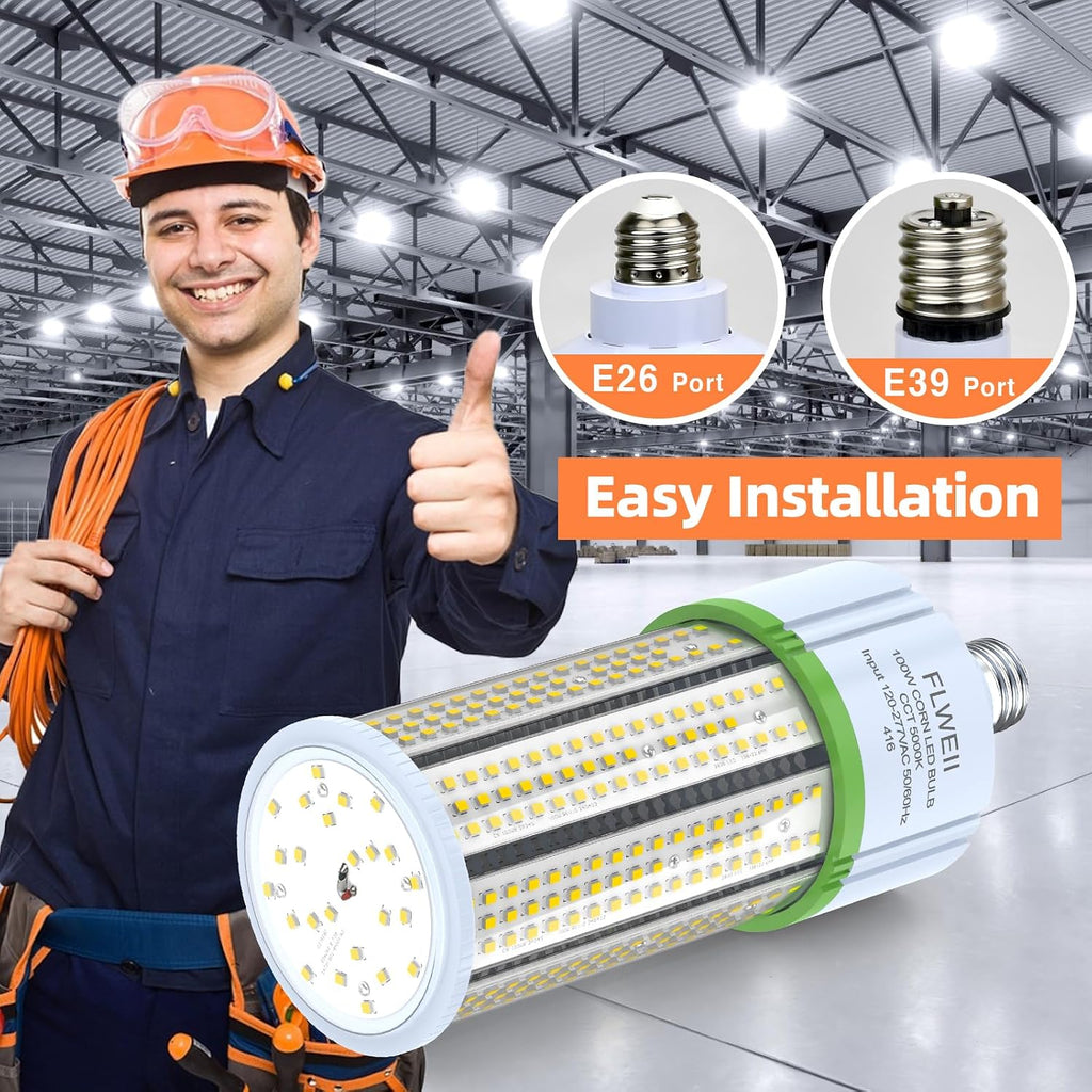 100W LED Corn Light Bulb, E26/E39 led Bulb Large Mogul Base, 110/277v 5000K Daylight White Lamp, 13500 Lumen