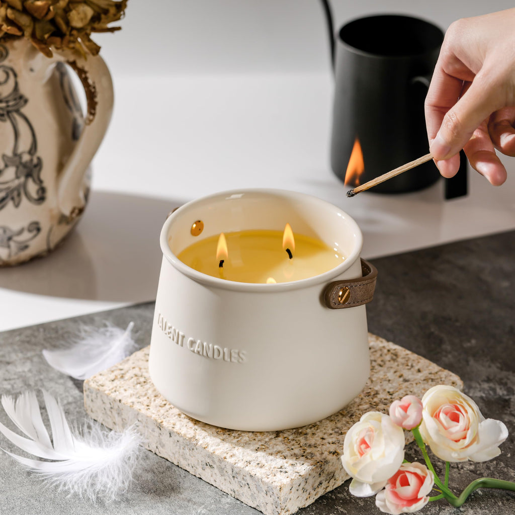 Candles Scented - Scandinavian Style 3 Wick Candle - Long-Lasting Ceramic Candle Jar - Soy Candles Non Toxic with