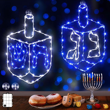 Hanukkah Decorations Window Lights, 8 Modes Blue White Chanukah LED Silhouette Lights Battery Operated - Set of 2