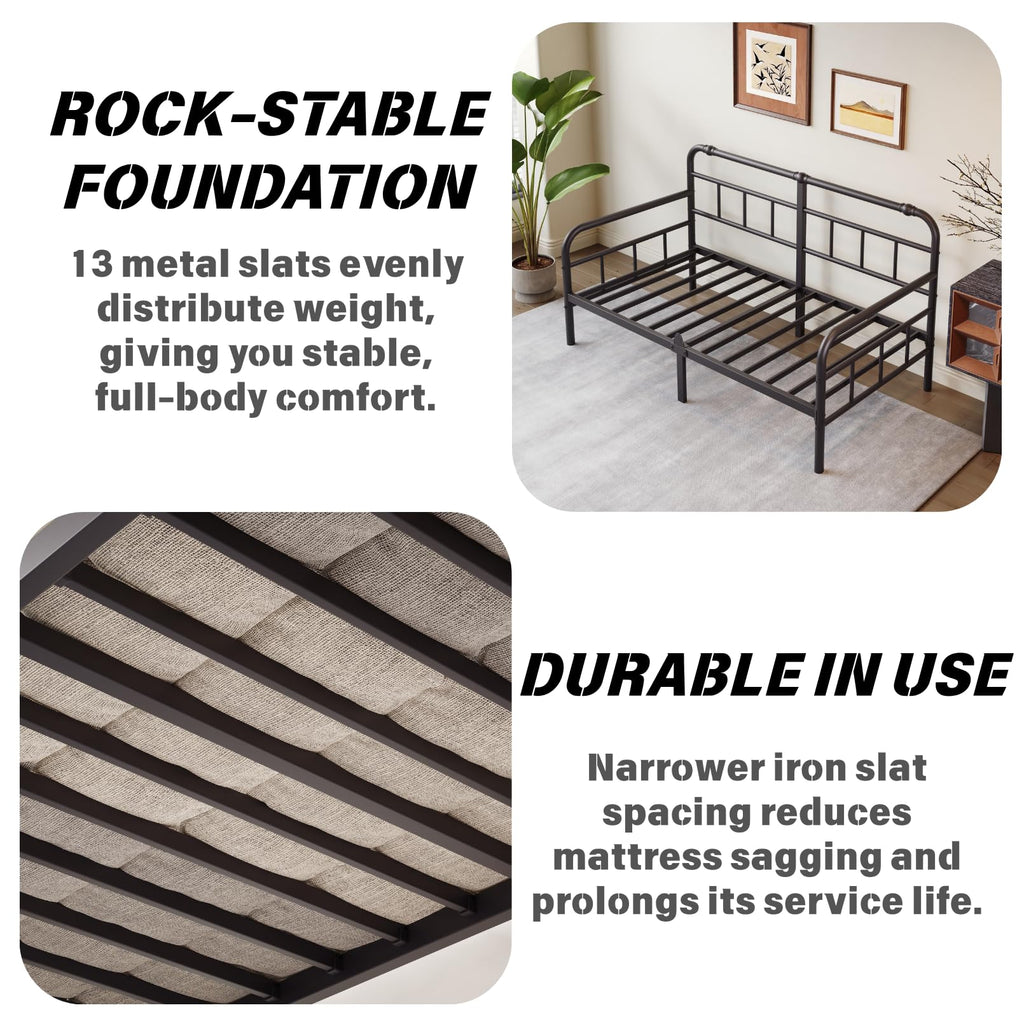 Twin Daybed Frame, Classic Day Bed Frame Twin Size with Headboard, Metal Platform Sofa Bed Living Room, Heavy Duty