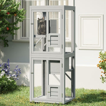 64Inch Catio Outdoor Cat Enclosure, Large Cat House Cat Patio, Grey