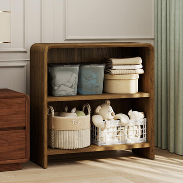 31" Bookcase Tall 2 Shelves Wood Bookshelf with Curved Soft Edges, Heavy Duty Modern Storage Cabinet for Professional