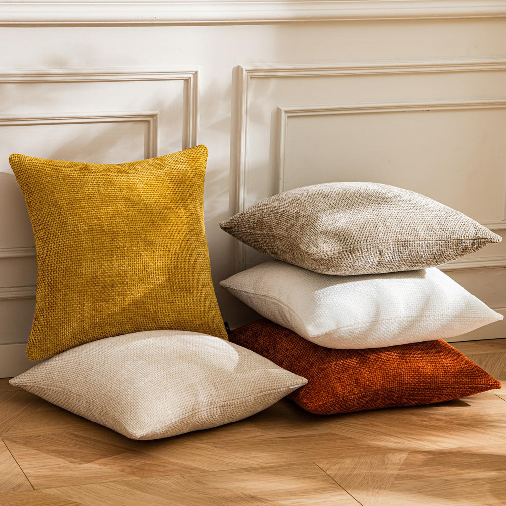 Fall Mustard Yellow Chenille Throw Pillow Covers 22x22 Inch Pack of 2 Modern Decorative Throw Pillow Covers Farmhouse