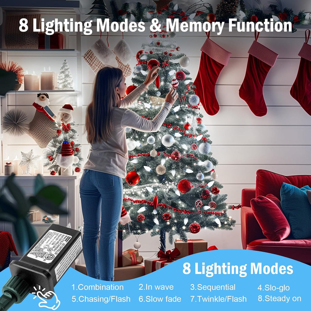 C9 LED Christmas Lights Outdoor, 81FT 100 LED C9 String Lights, Waterproof, Connectable, 8 Modes, with Timer & Memory