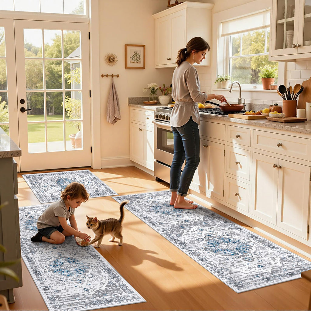 Kitchen Rugs Set 3 Piece, Non Slip Washable Kitchen Mats for Floor