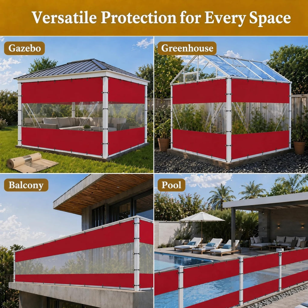 Outdoor Vinyl Curtain, 6'W x 9'L Heavy Duty Clear Tarp with Grommets UV Protection, Clear Panel Waterproof for