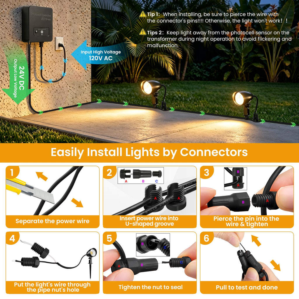20W Low Voltage Landscape Lighting Kit, 2700K Outdoor Spotlight 6Pack