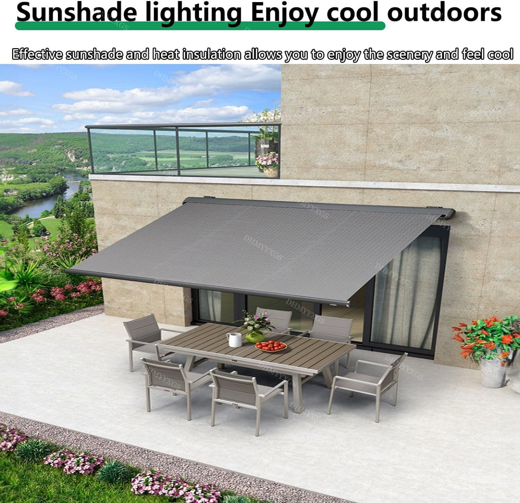 Motorized Retractable Electric Awning Canopy , Garden, Deck & Balcony - UV & Water-Resistant Fabric, Adjustable