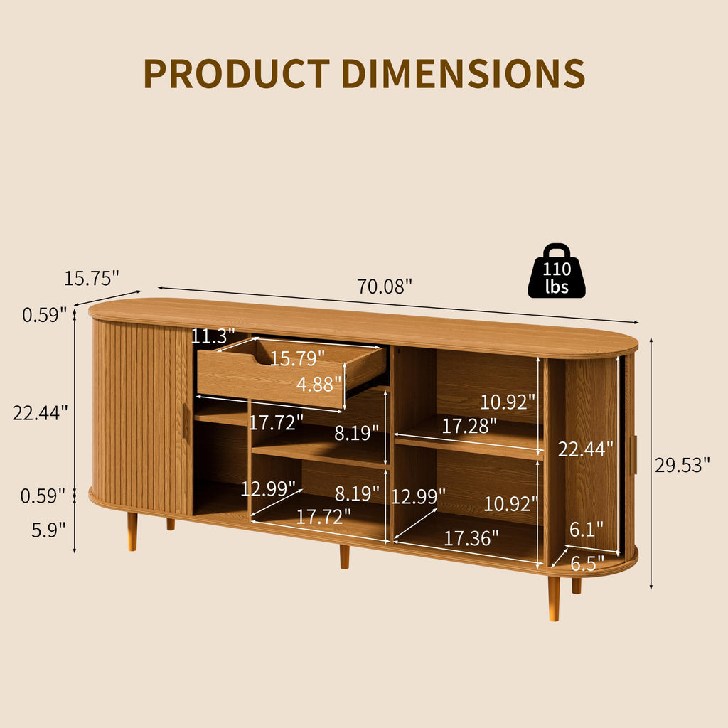71" Sideboard Buffet Cabinet with Storage, Mid Century Modern Coffee Bar Cabinet with Sliding Doors and1 Drawer, Large