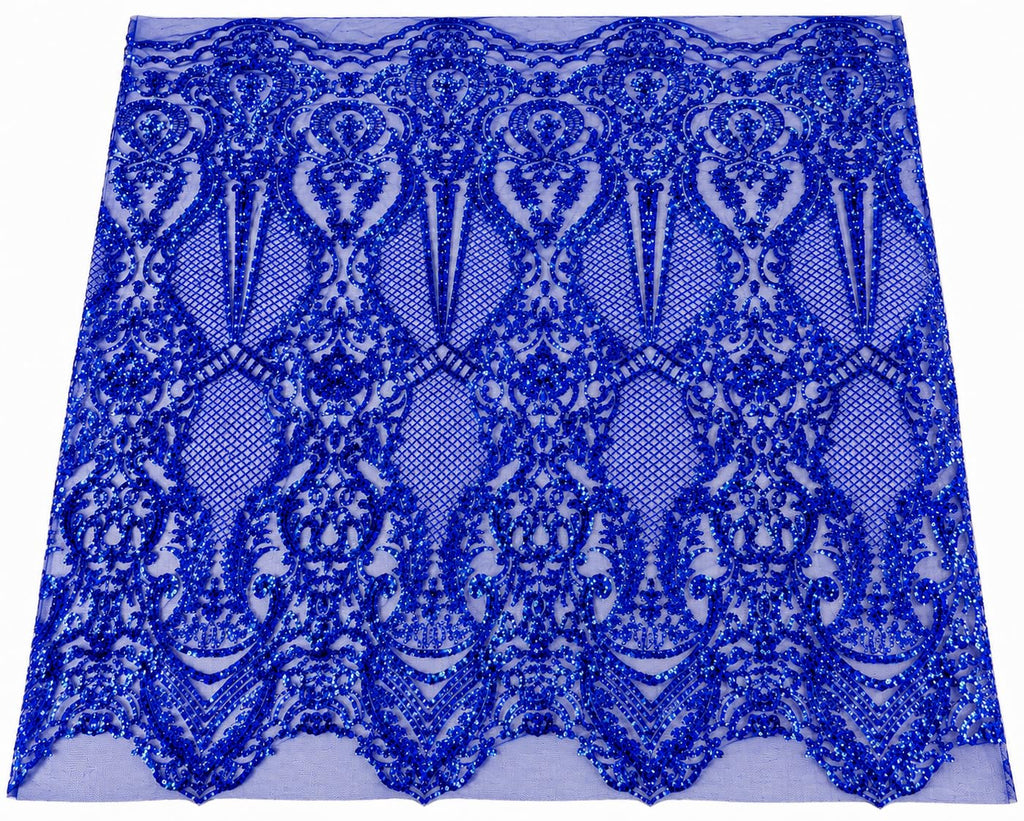 Melanie Design 4 Way Stretch Nylon Spandex Mesh Sequin Wedding Prom Quinceanera Fabric By The Yard (Royal Blue)